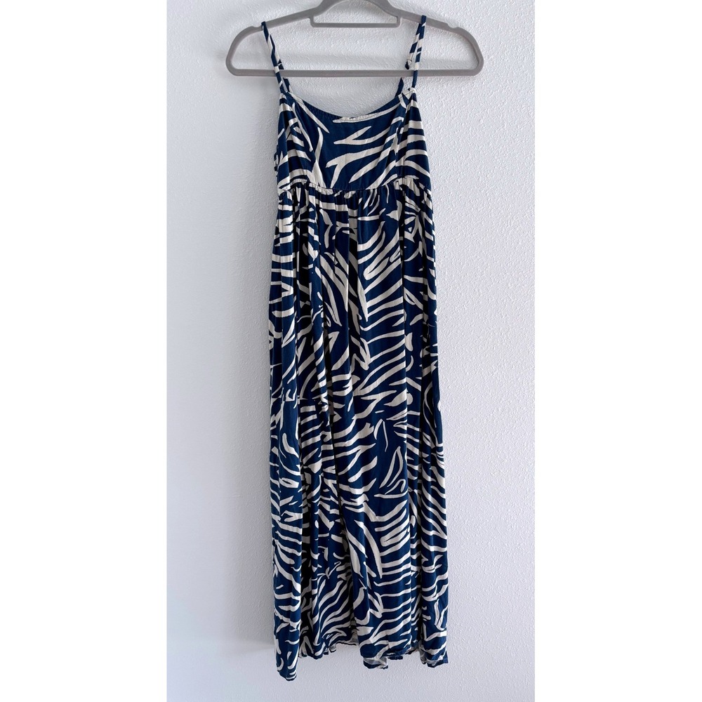 Goa Dress Womens XS Blue White Maxi Resort Beach Coastal Luxury Flowy